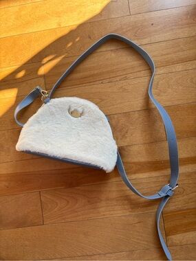 Stitch Faux Fur Crossbody Bag in Cream and Light Blue